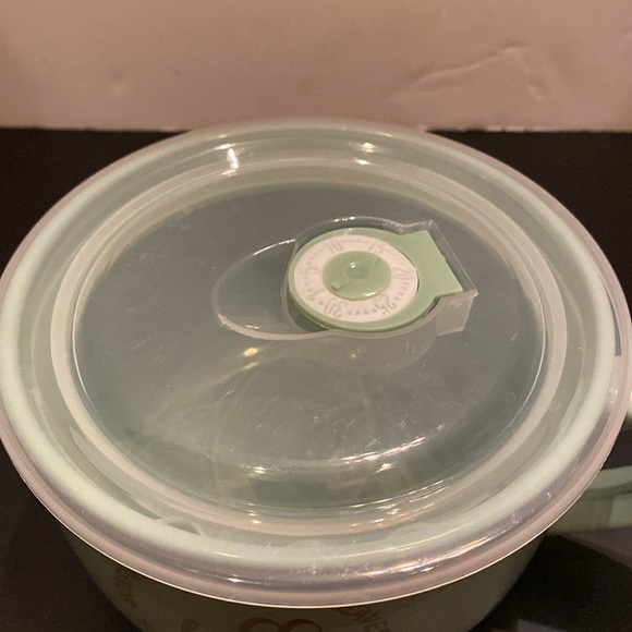 Souper bowl mug w/ vented lid Fall Bonfires falling leaves green color 22 oz - Picture 3 of 9